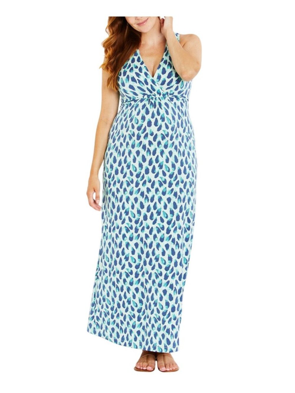 NWT Motherhood Maternity V-Neck Sleeveless Maternity Maxi Dress Blue Multi XS